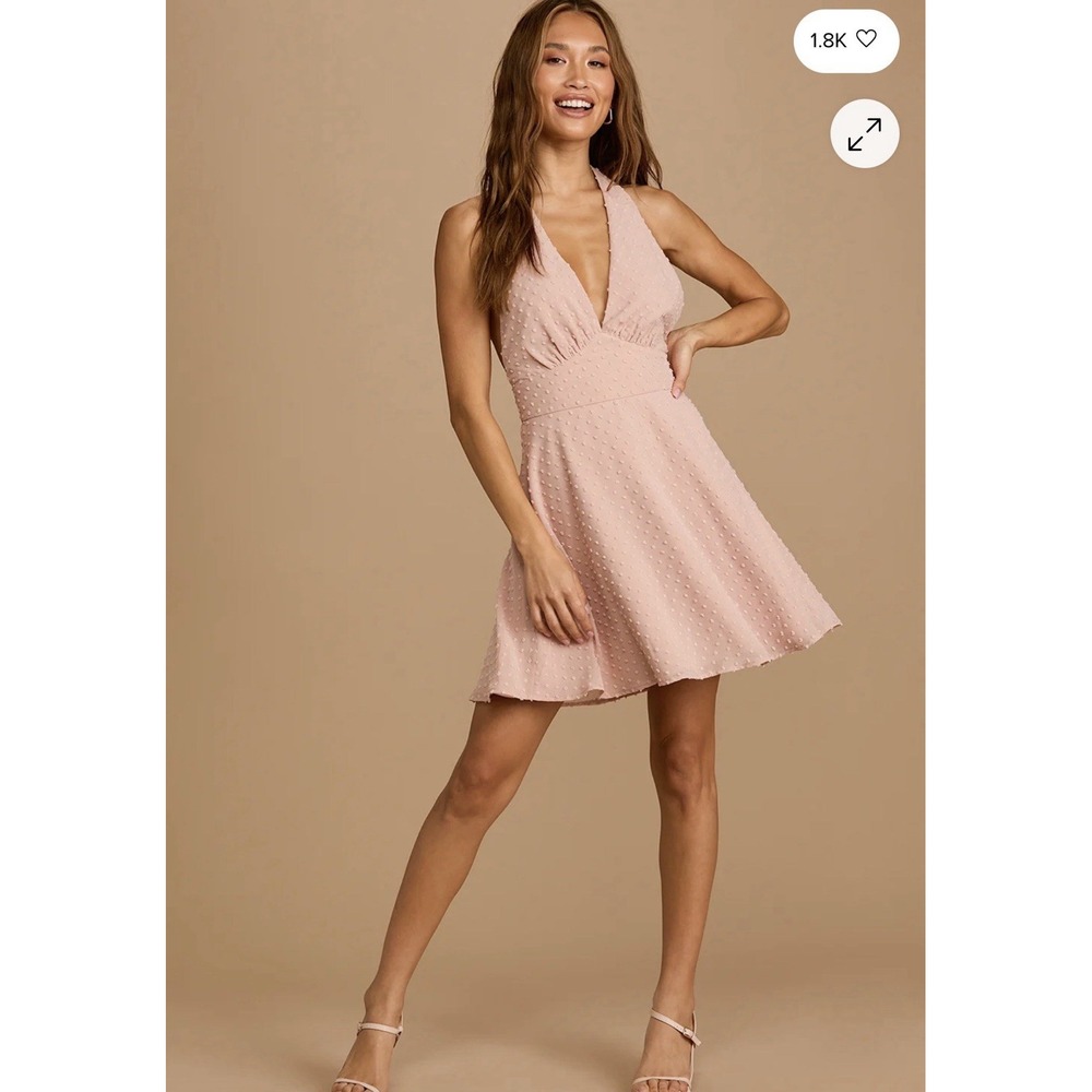 Lulu's Blush Pink Halter Fit-and-Flare Dress